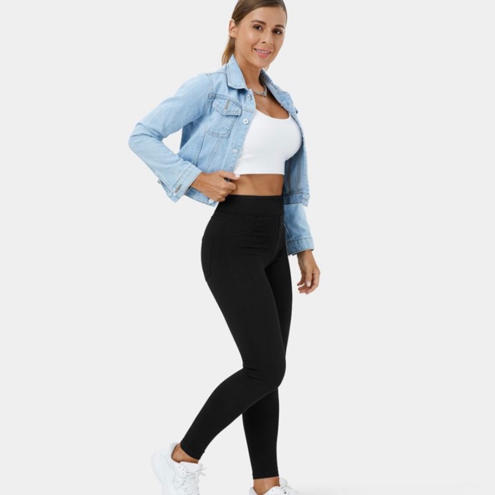 Halara High Waisted Back Side Pocket Stretchy Knit Denim Casual Leggings Size L